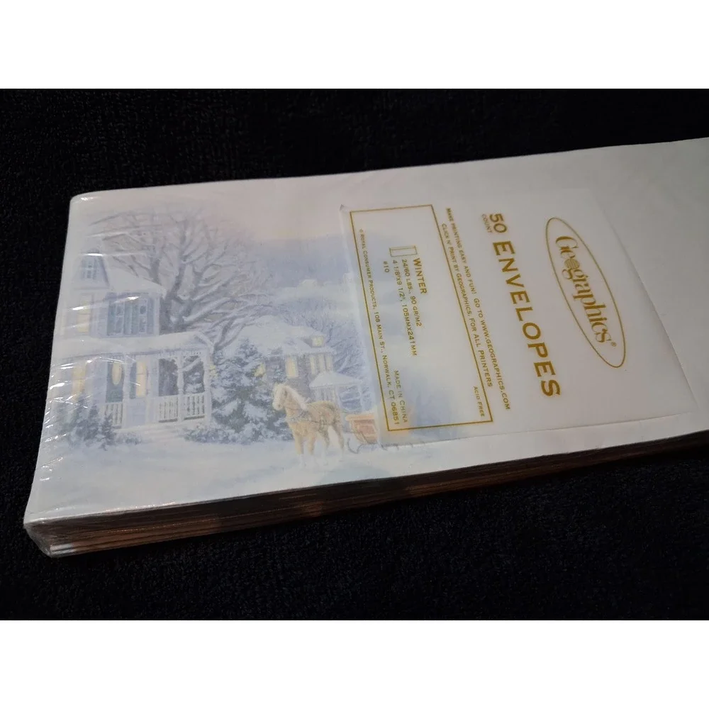 Geographics Winter Envelopes 50 Count #10 Holiday Sleigh Scene 47097 NEW